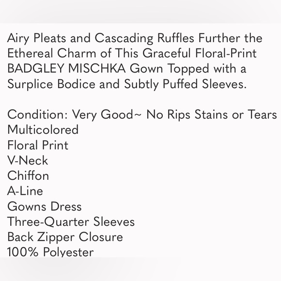 Badgley Mischka Pleated Ruffle Floral Gown, Long Sleeve Maxi Dress - Picture 9 of 10